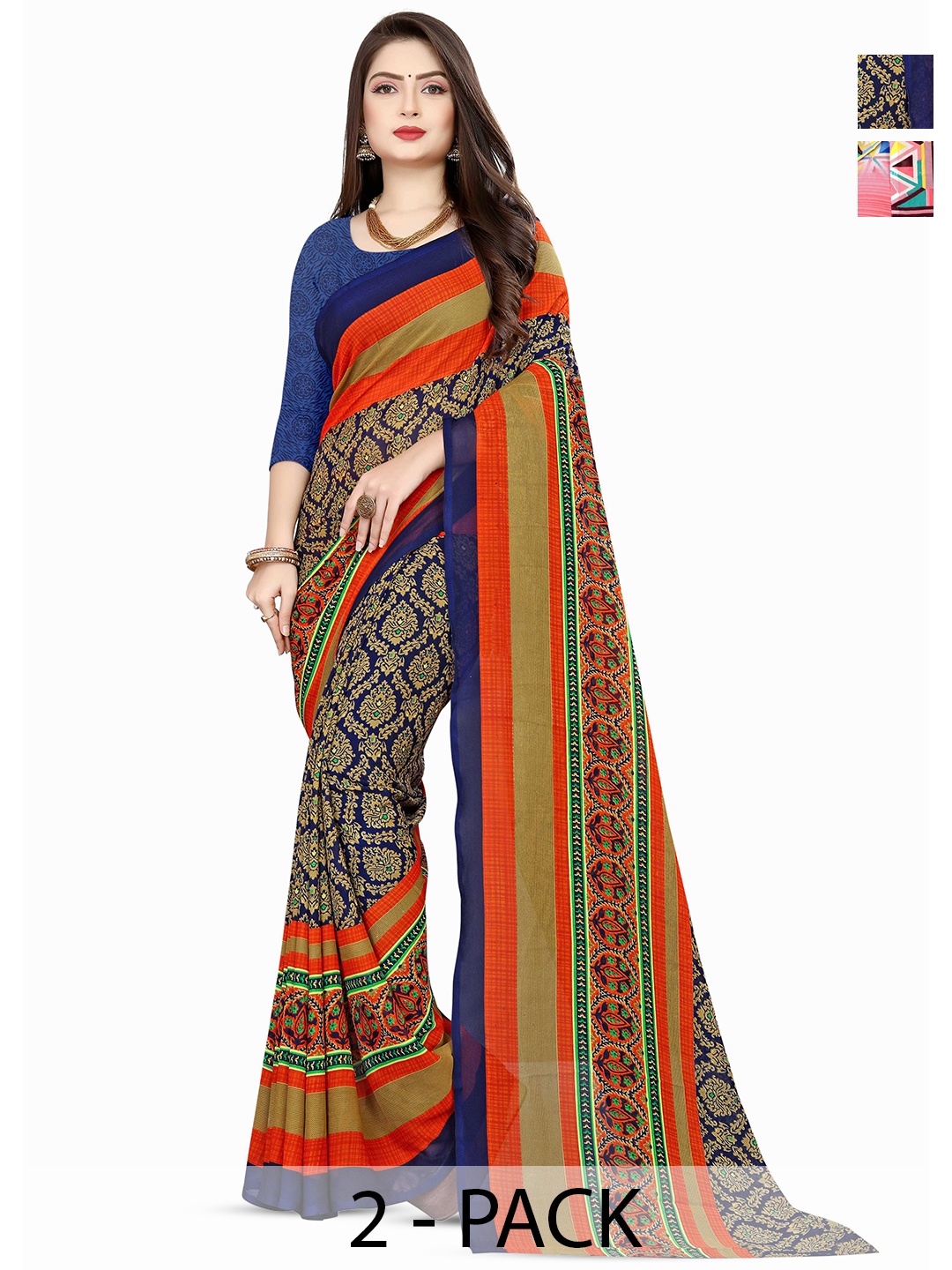 

ANAND SAREES Selection Of 2 Ethnic Motifs Printed Saree, Pink