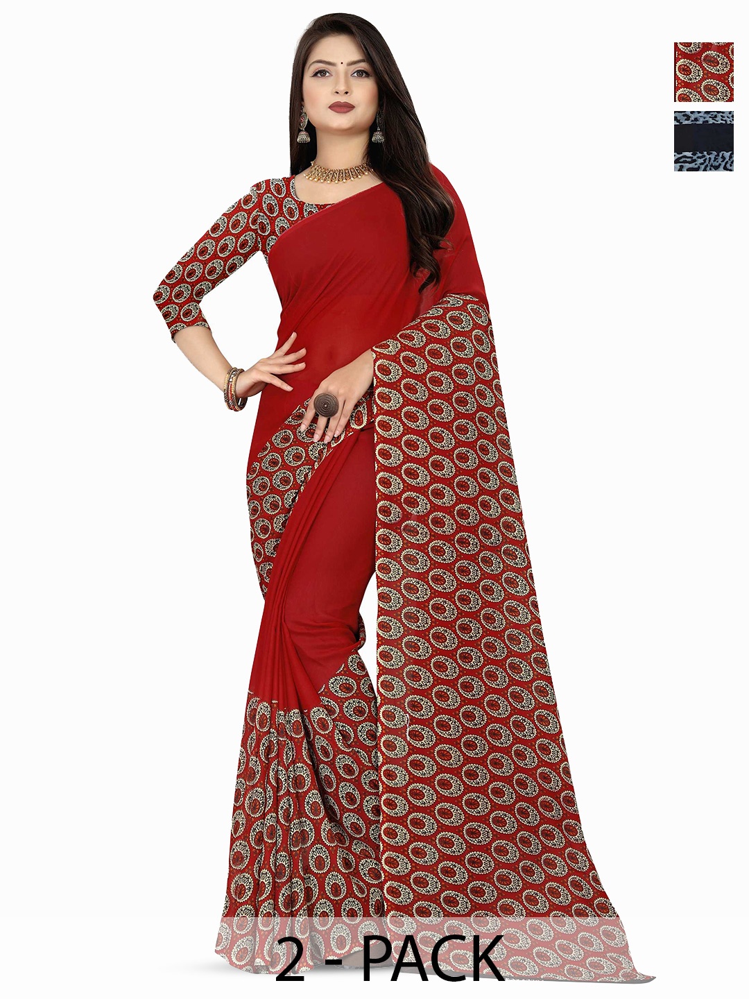 

ANAND SAREES Geometric Of 2 Floral Printed Saree, Red