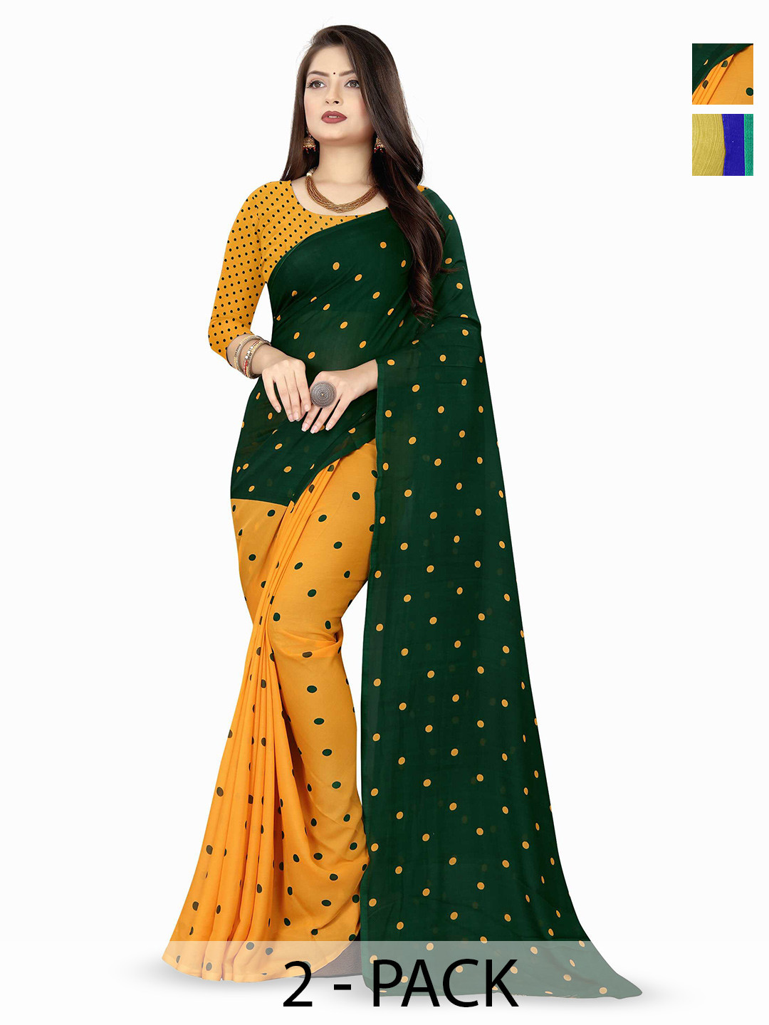 

ANAND SAREES Polka Dots Print 2pcs Saree, Blue