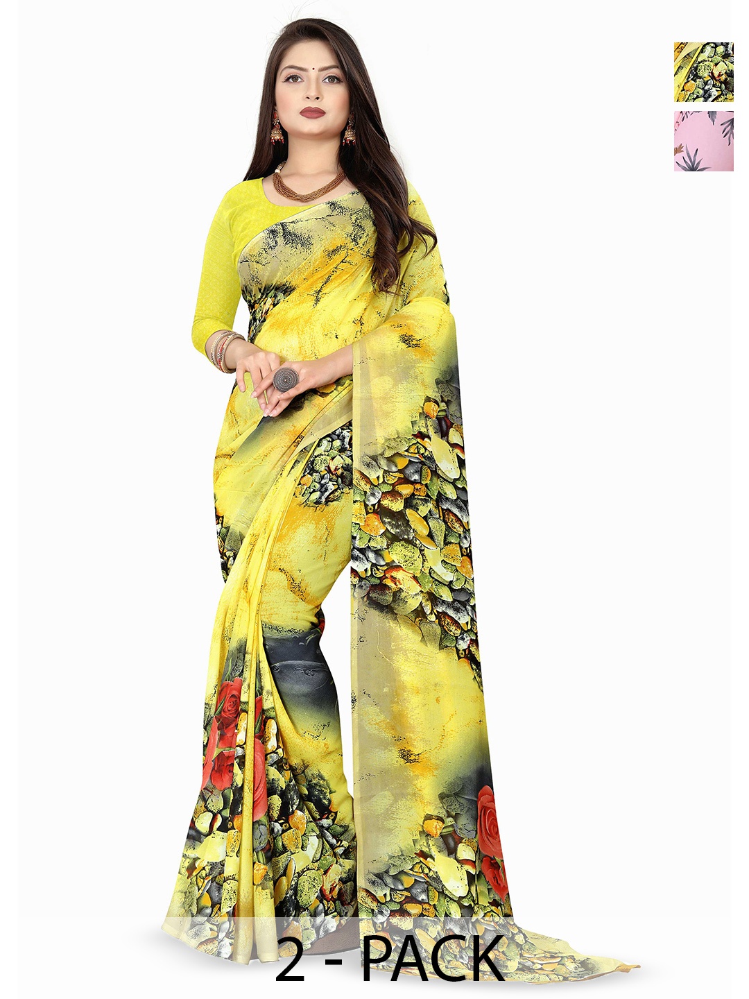 

ANAND SAREES Floral Print 2Pcs Saree, Yellow