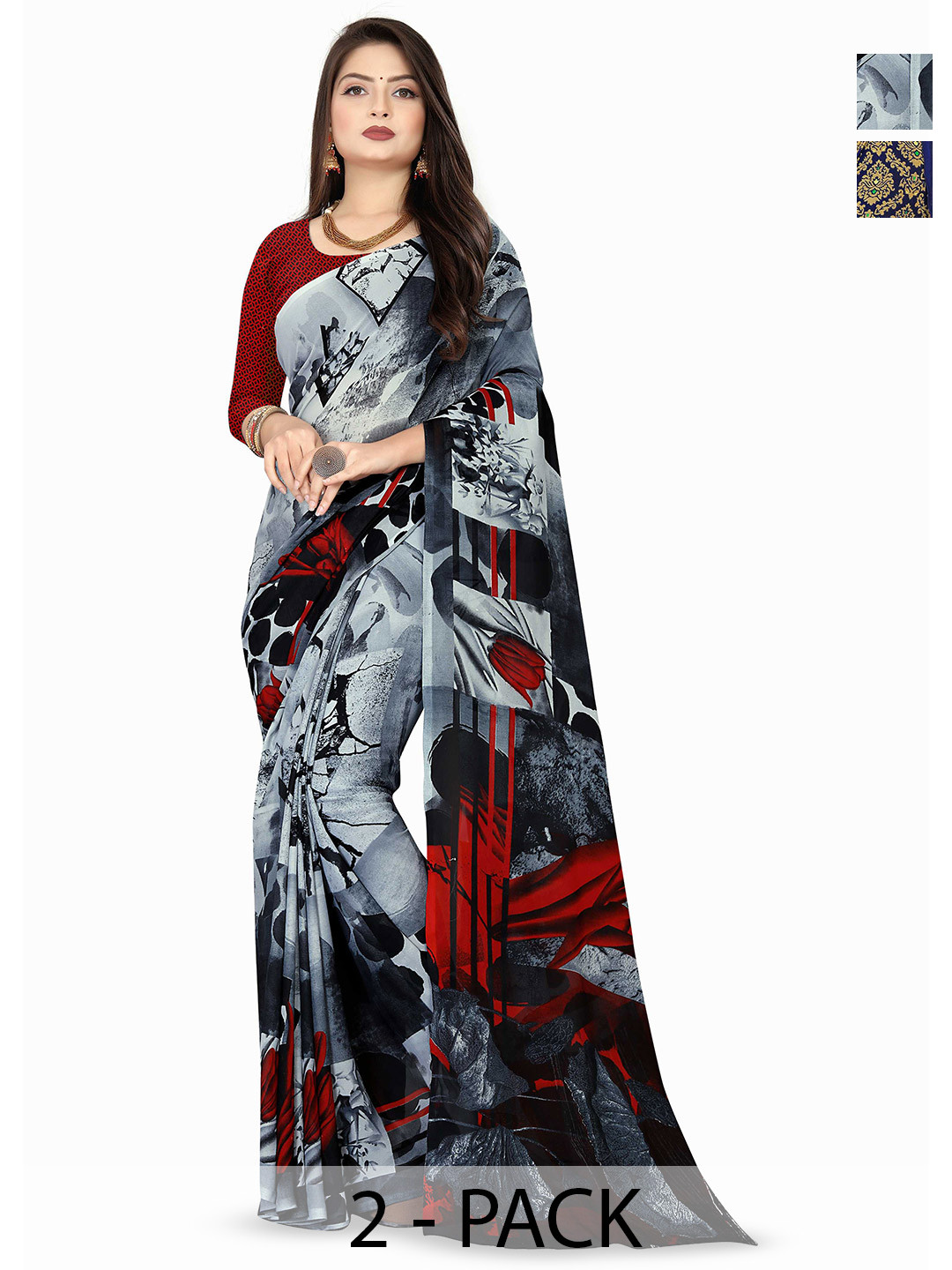

ANAND SAREES Selection Of 2 Floral Printed Saree, Grey