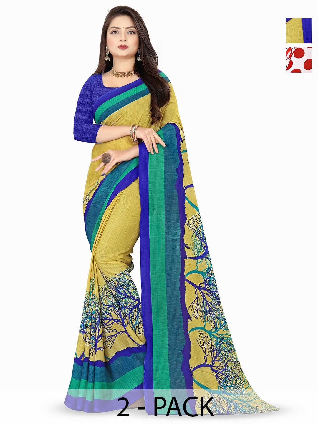 

ANAND SAREES Selection Of 2 Printed Saree, Blue