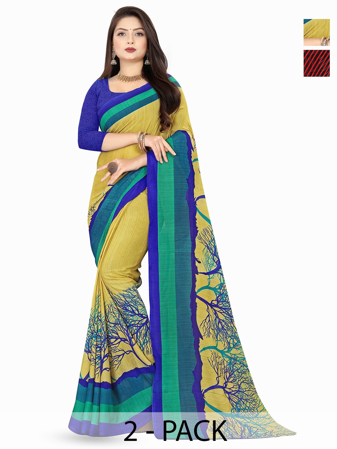 

ANAND SAREES Abstract Print 2Pcs Saree, Red
