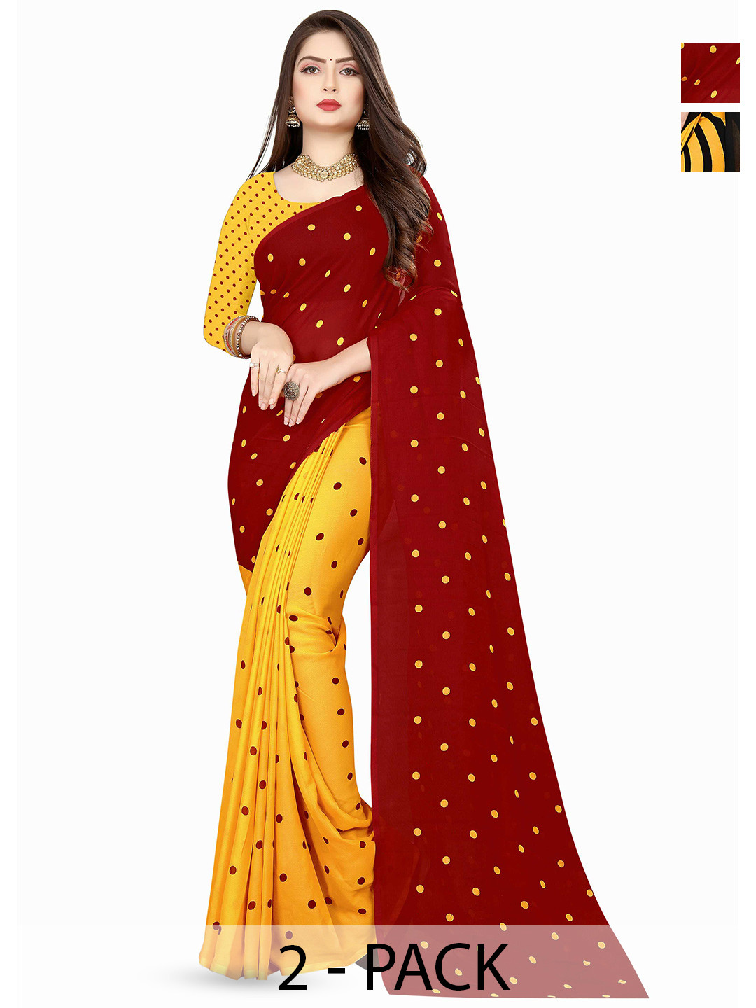 

ANAND SAREES Selection Of 2 Floral Printed Saree, Red