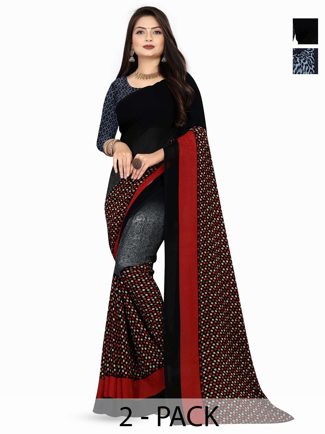 

ANAND SAREES Selection Of 2 Printed Saree, Red