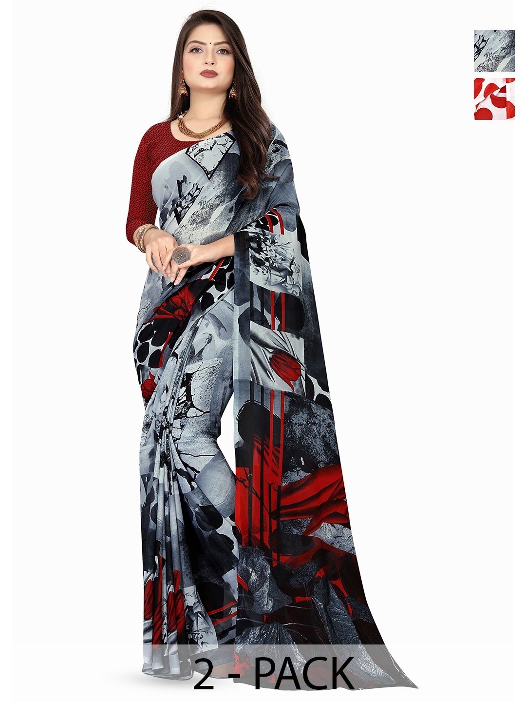 

ANAND SAREES Abstract print 2Pcs Saree, White