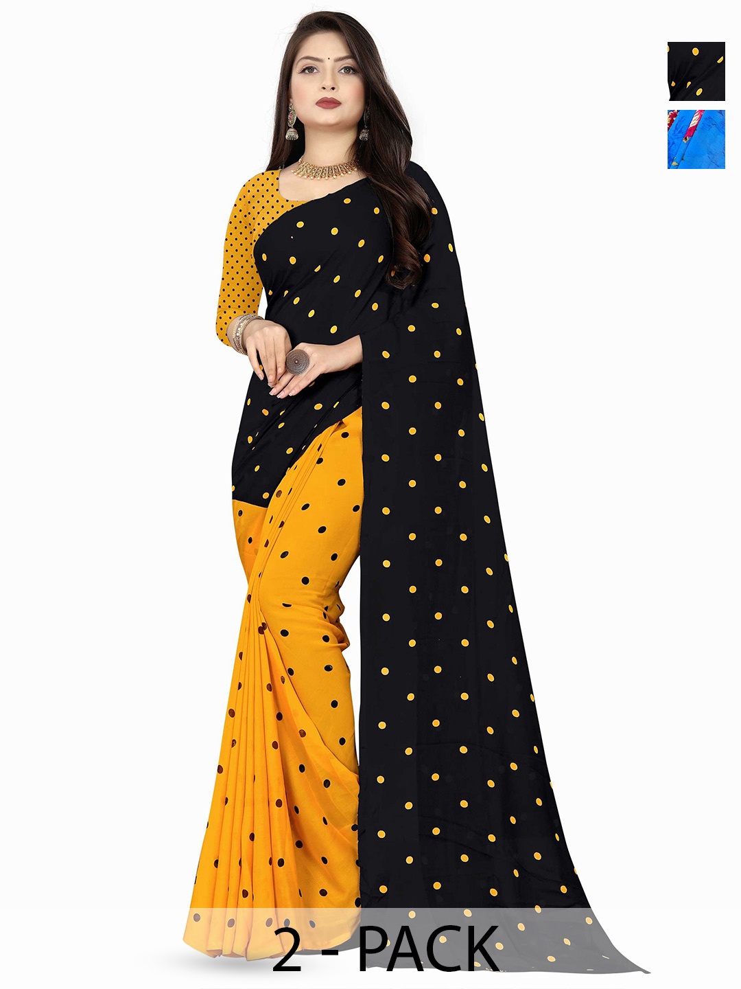

ANAND SAREES Selection Of 2 Floral Printed Saree, Black
