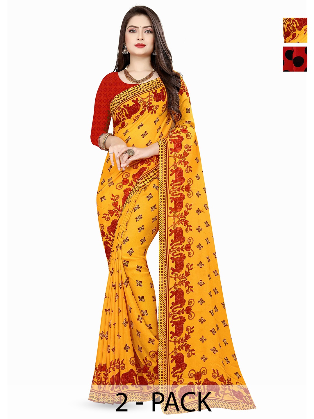 

ANAND SAREES Selection Of 2 Floral Printed Saree, Yellow