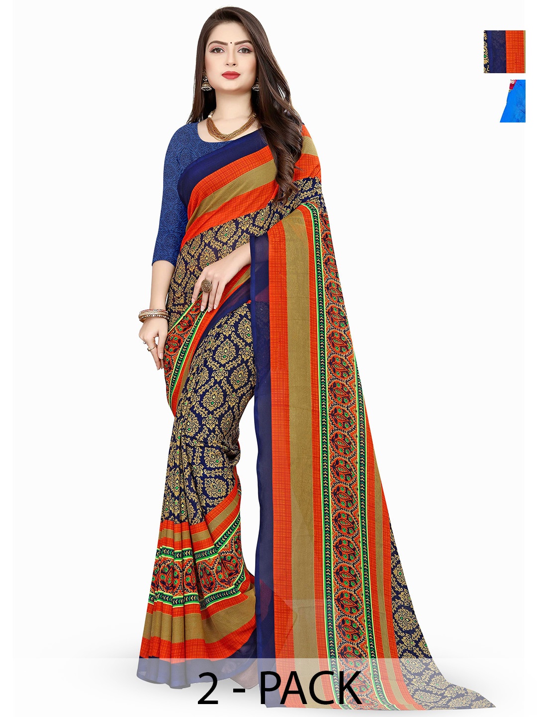 

ANAND SAREES Ethnic Motifs Print 2Pcs Saree, Blue
