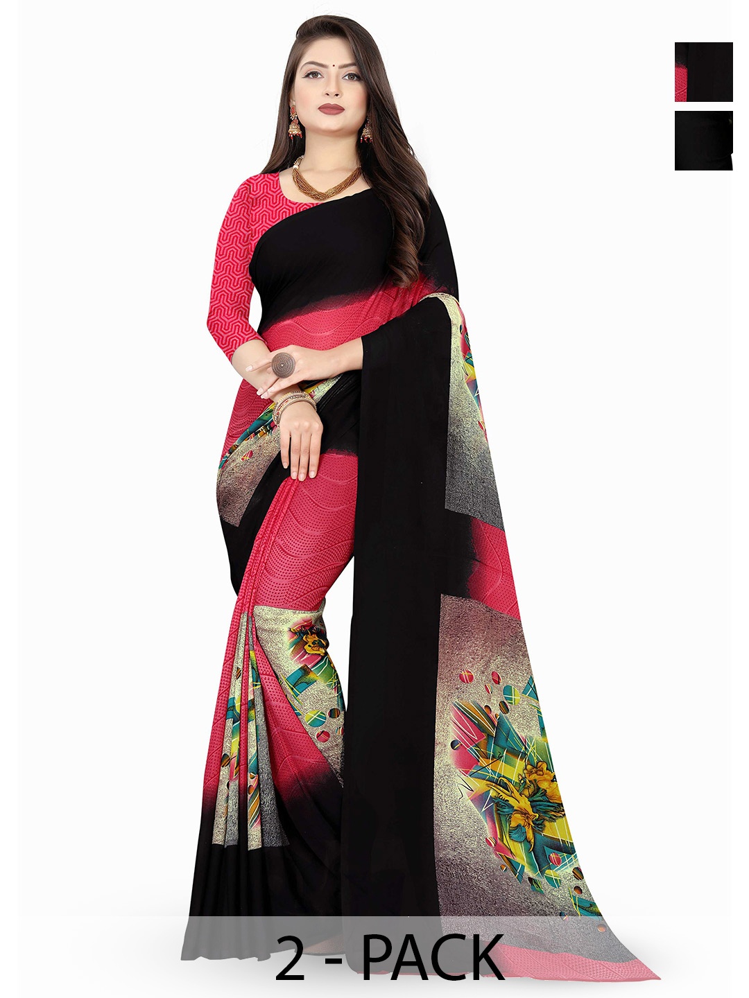 

ANAND SAREES Selection of 2 Floral Printed Saree, Pink