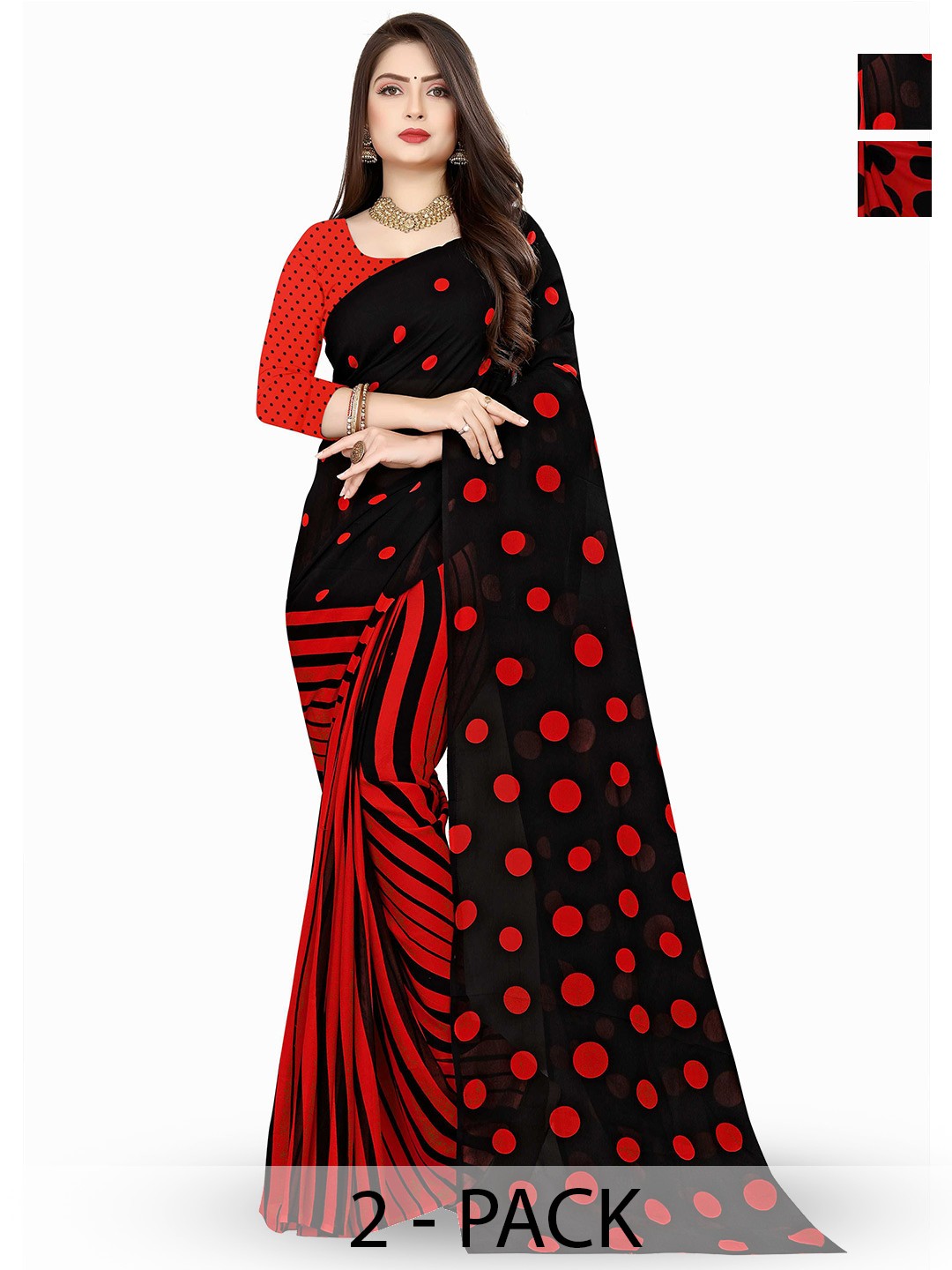 

ANAND SAREES Polka Dot Print 2Pcs Saree, Red