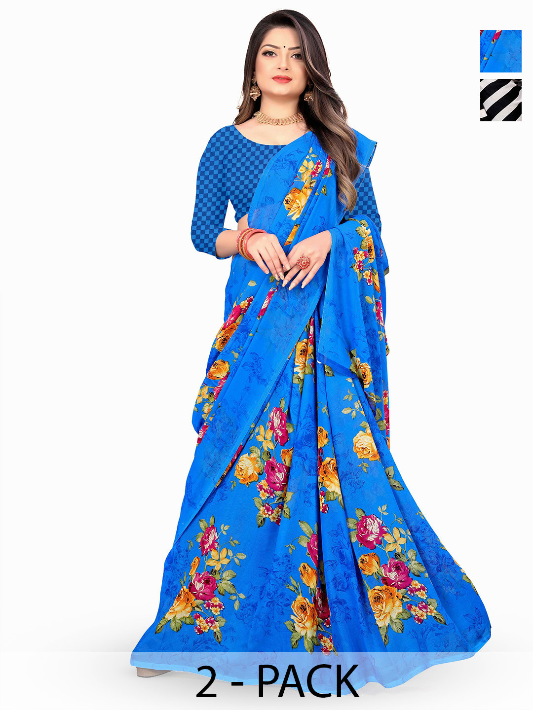 

ANAND SAREES Floral Print 2Pcs Saree Saree, Blue