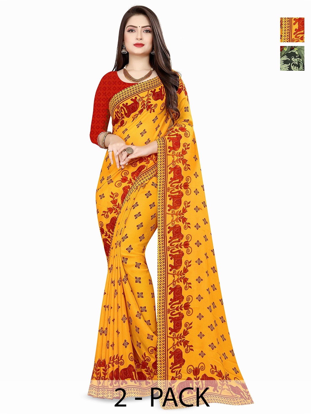 

ANAND SAREES Selection of 2 Floral Printed Saree, Yellow