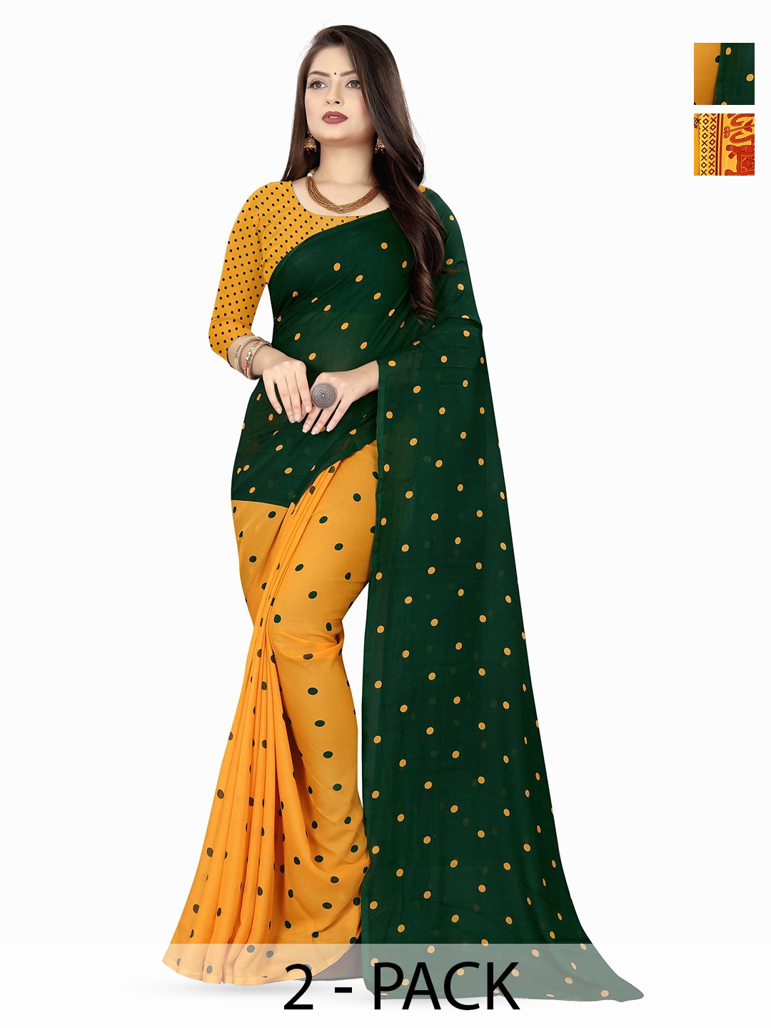 

ANAND SAREES Selection Of 2 Floral Printed Saree, Yellow