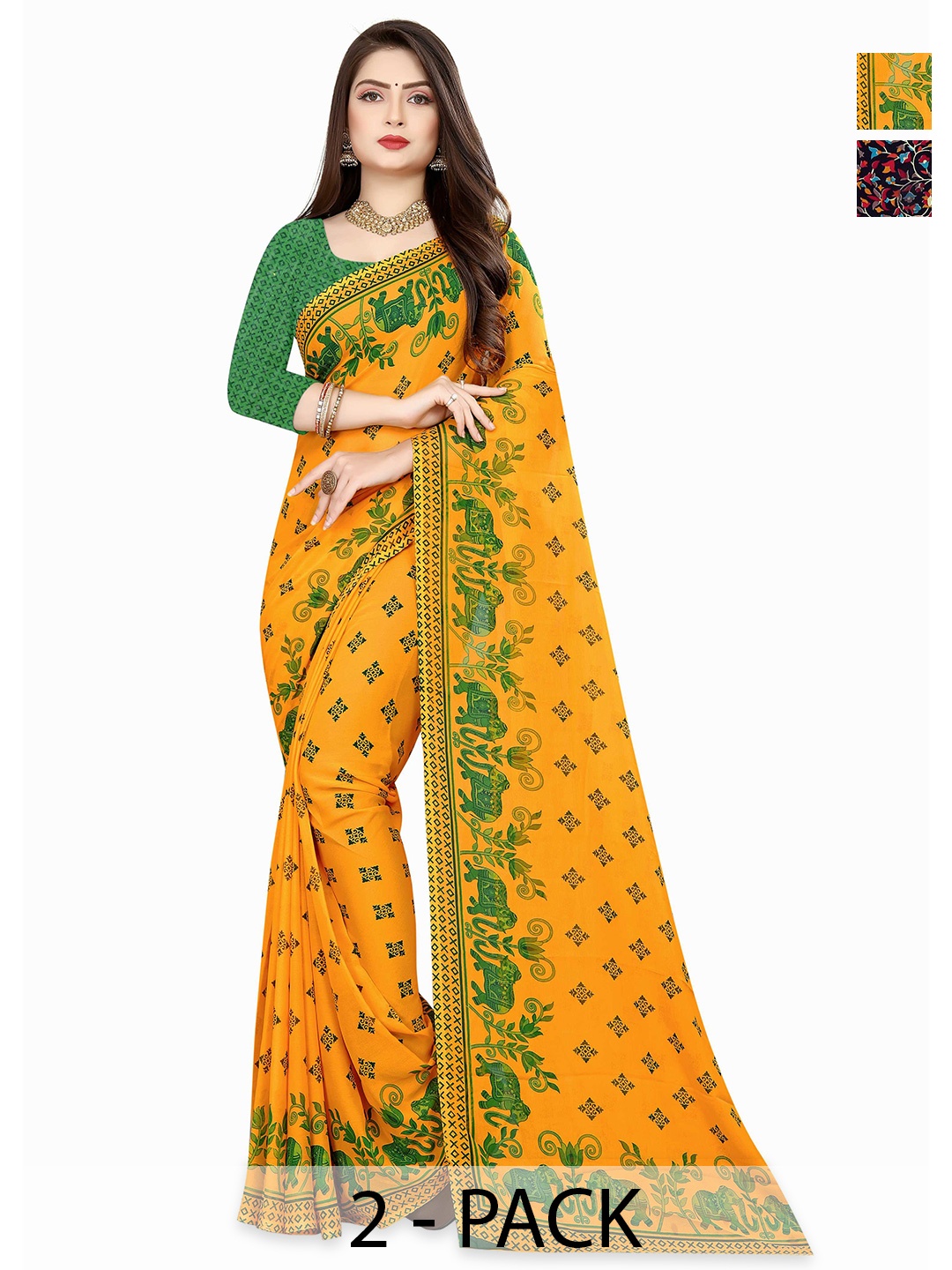 

ANAND SAREES Selection Of 2 Ethnic Motifs Printed Saree, Yellow