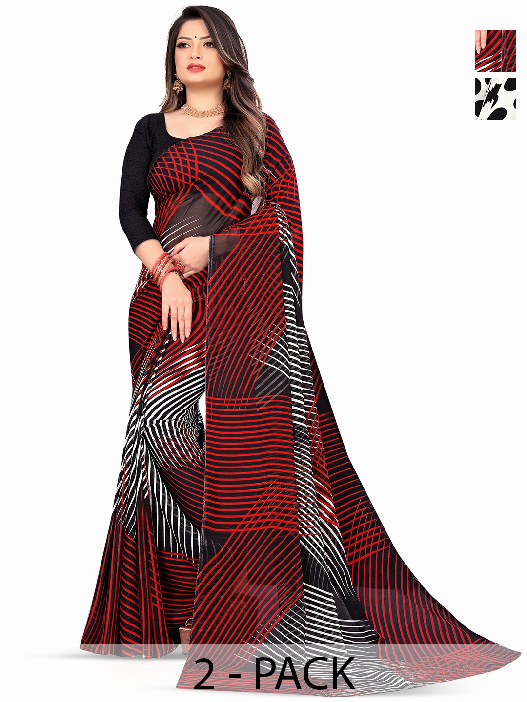 

ANAND SAREES Selection of 2 Polka Dot Printed Saree, Maroon