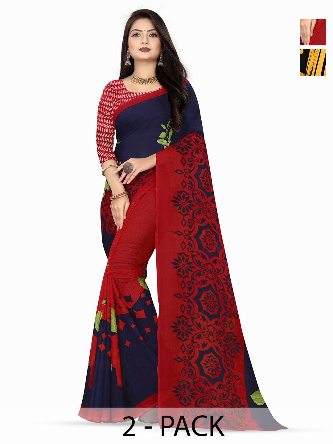 

ANAND SAREES Polka Dot Poly Georgette Saree, Yellow