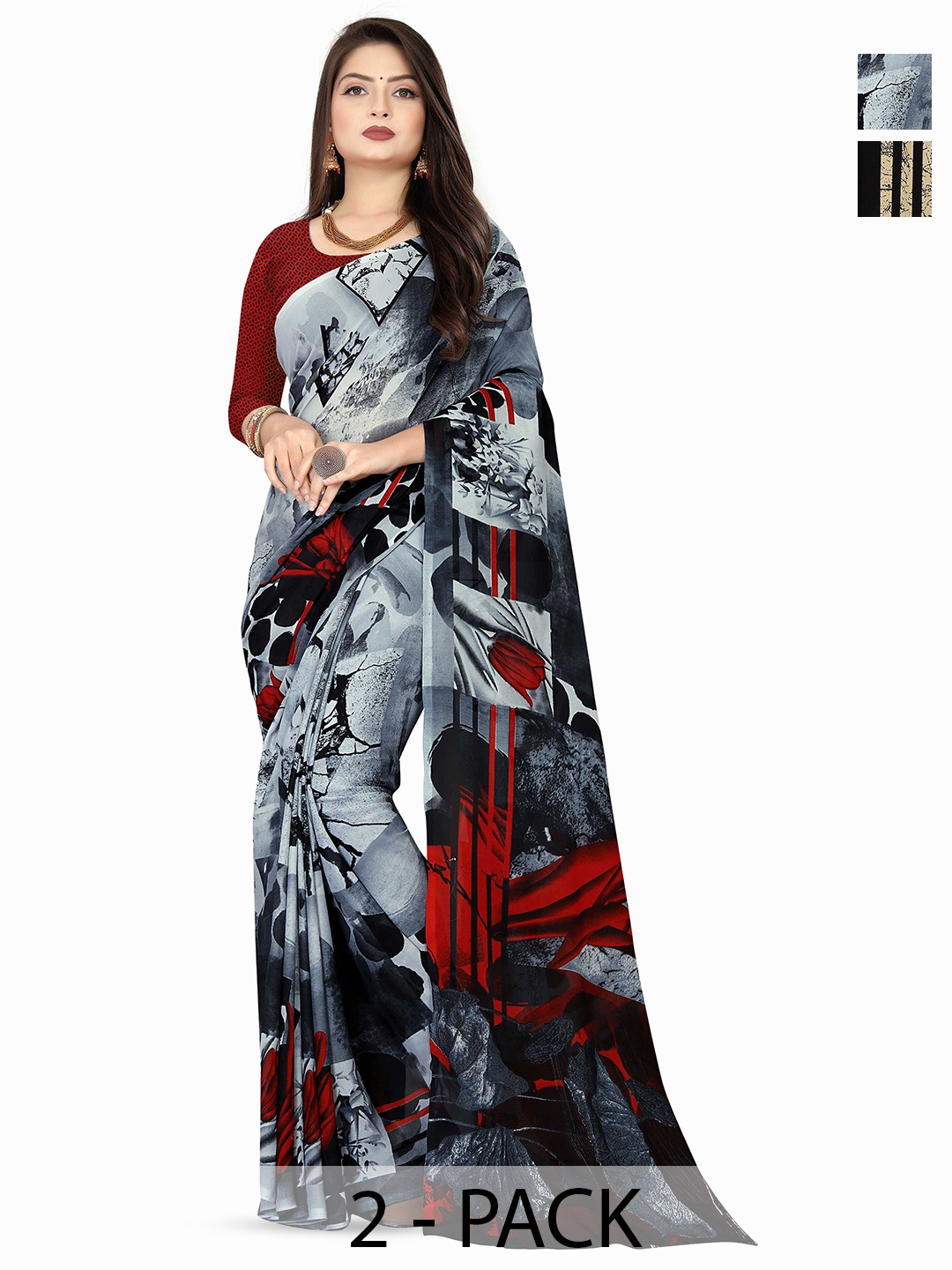 

ANAND SAREES Selection Of 2 Printed Saree, Black