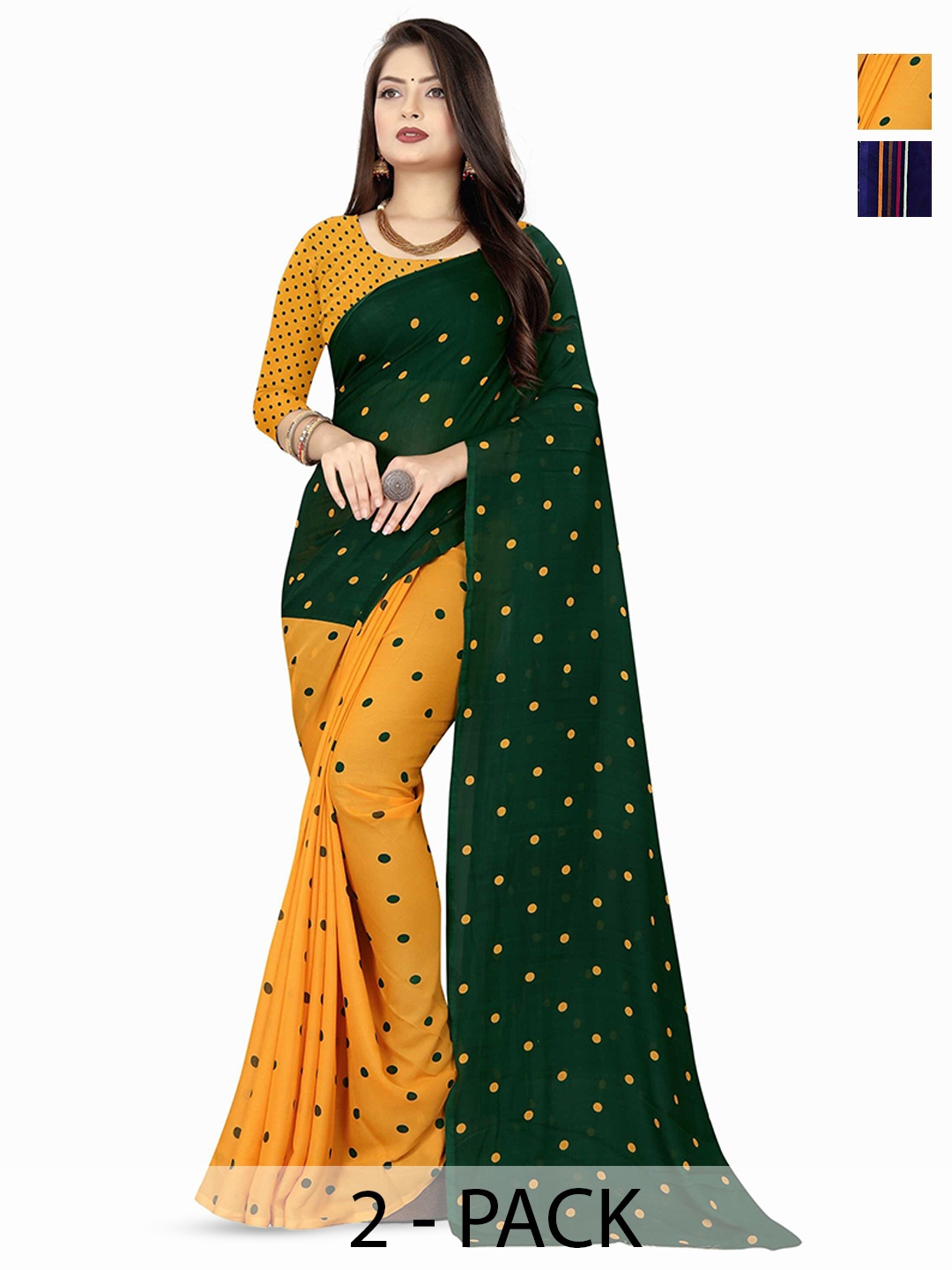 

ANAND SAREES Selection of 2 Floral Printed Saree, Blue