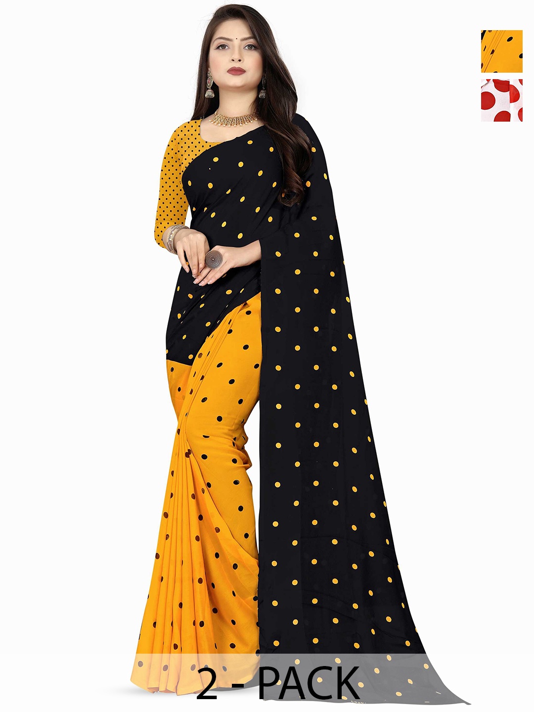 

ANAND SAREES Polka Dot Poly Georgette Saree, Black