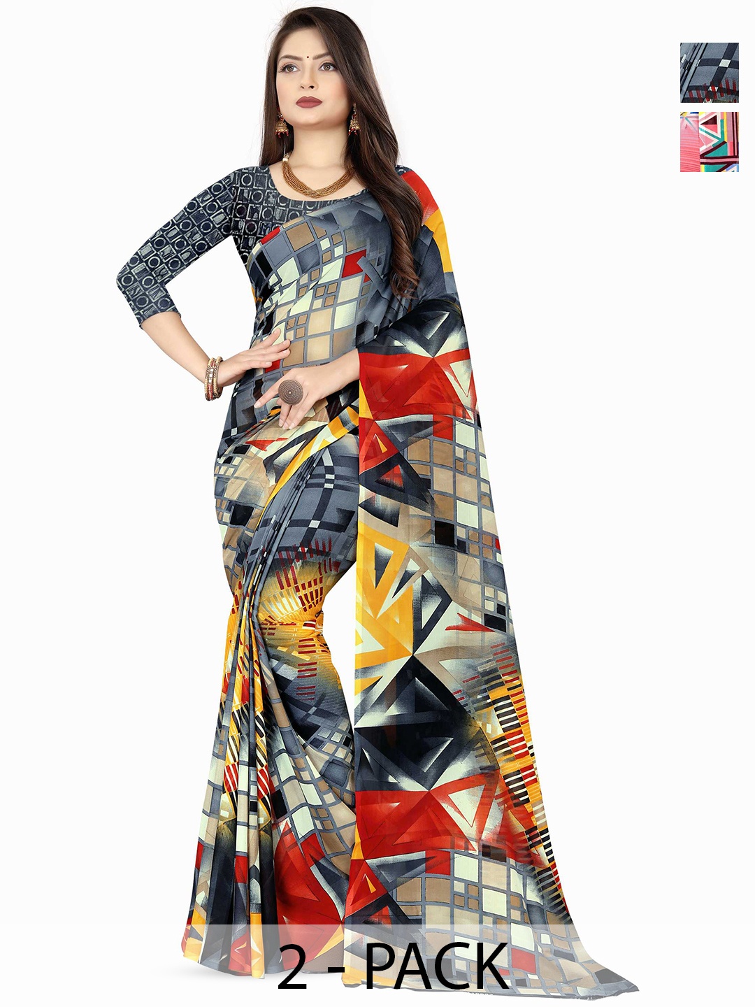

ANAND SAREES Selection Of 2 Floral Printed Saree, Peach