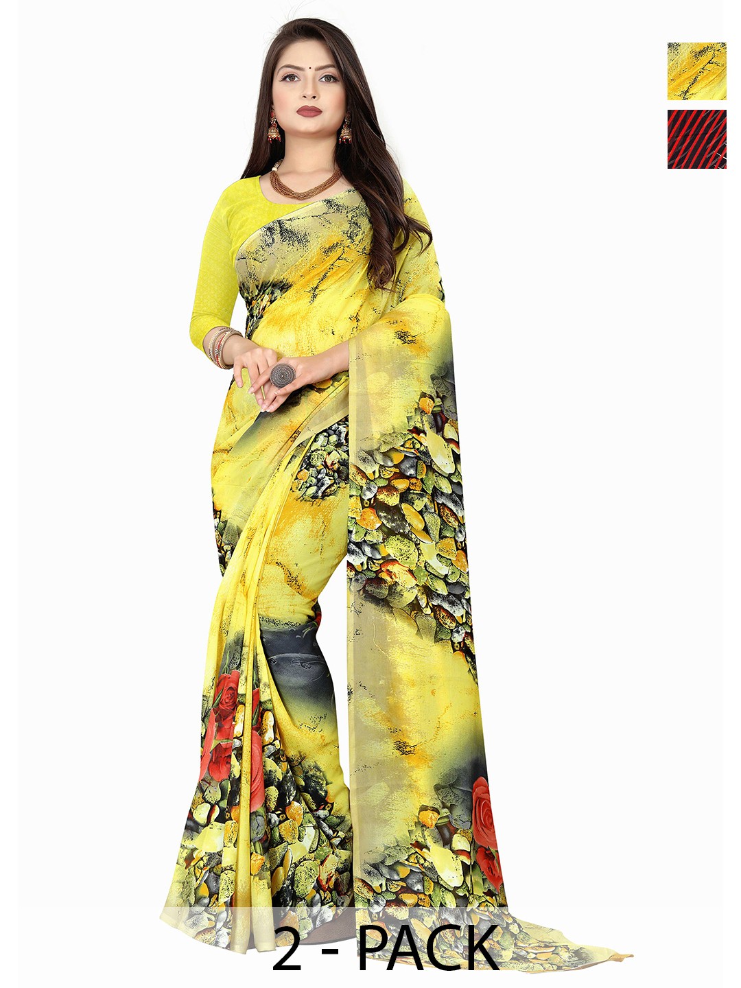 

ANAND SAREES Pack of 2 Printed Georgette Saree, Red