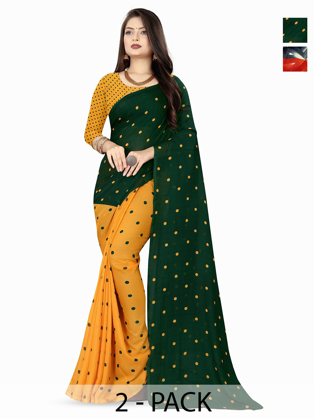 

ANAND SAREES Pack Of 2 Floral Saree, Green