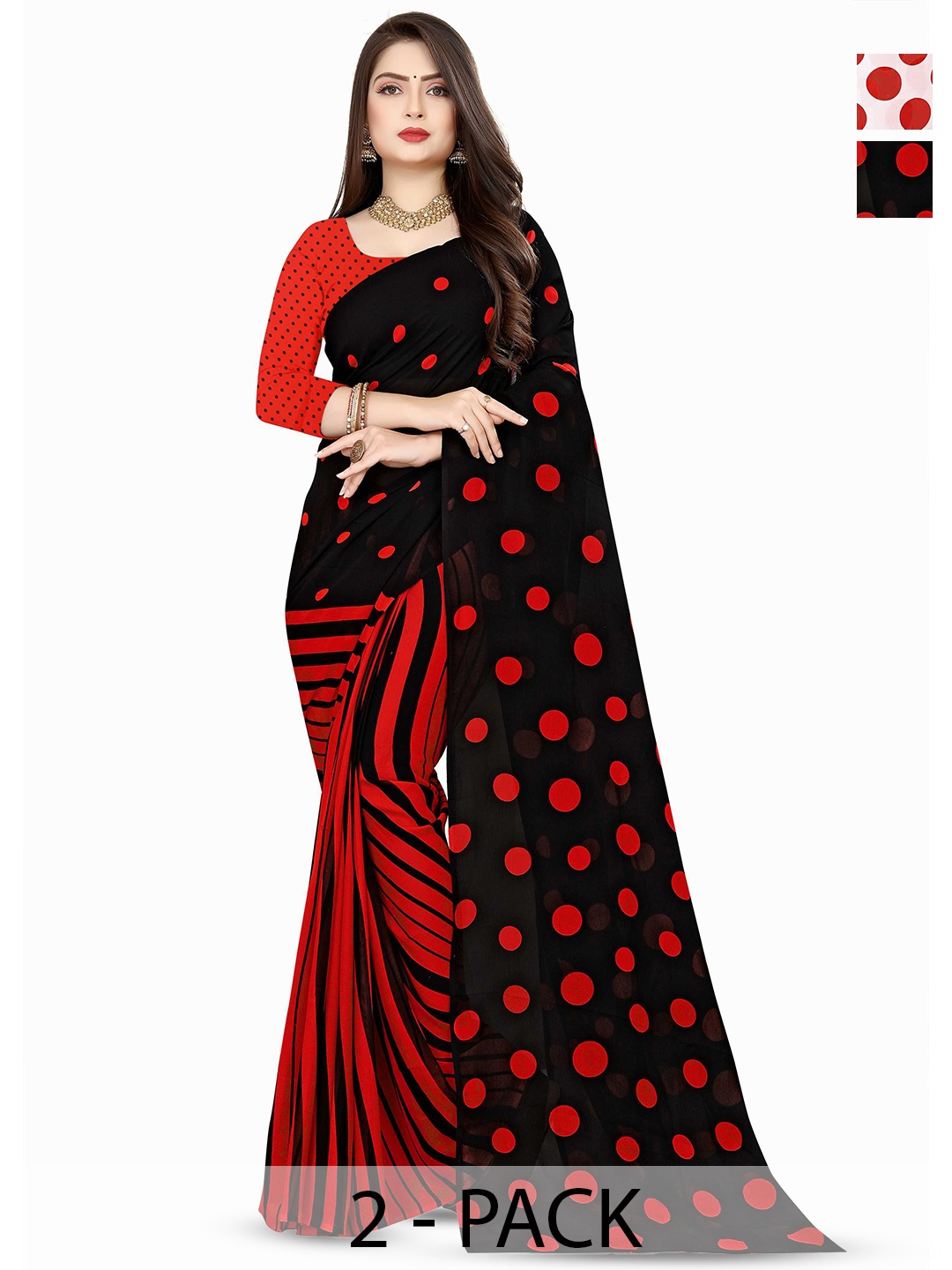 

ANAND SAREES Selection Of 2 Printed Sarees, Red