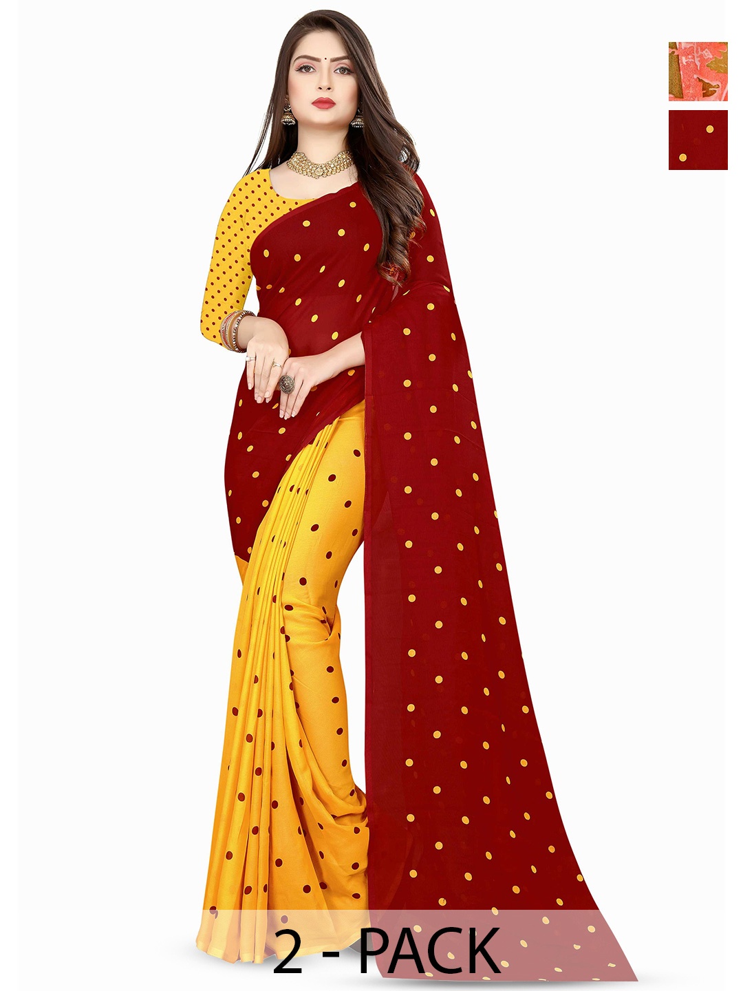 

ANAND SAREES Pack Of 2 Floral Printed Sarees, Red