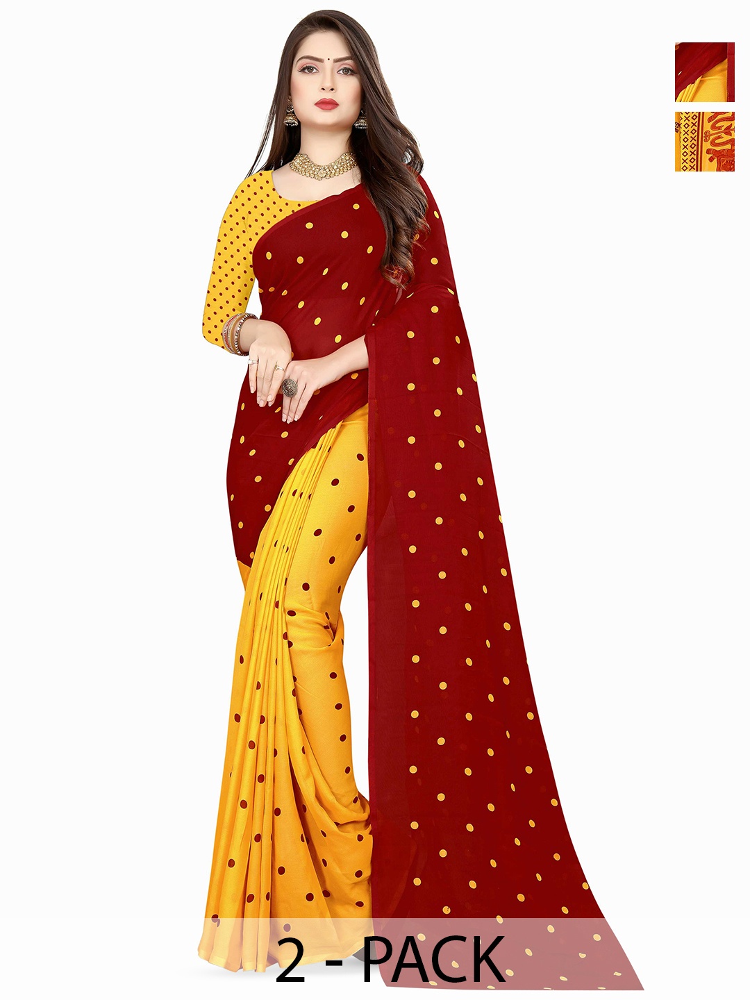 

ANAND SAREES Selection of 2 Printed Sarees, Yellow