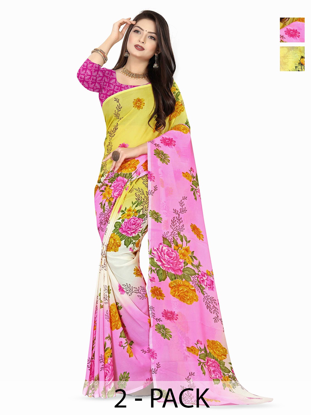 

ANAND SAREES Floral Saree, Yellow