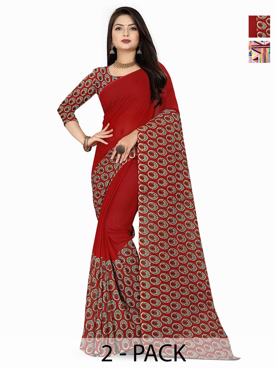 

ANAND SAREES Pack Of 2 Floral Saree, Red