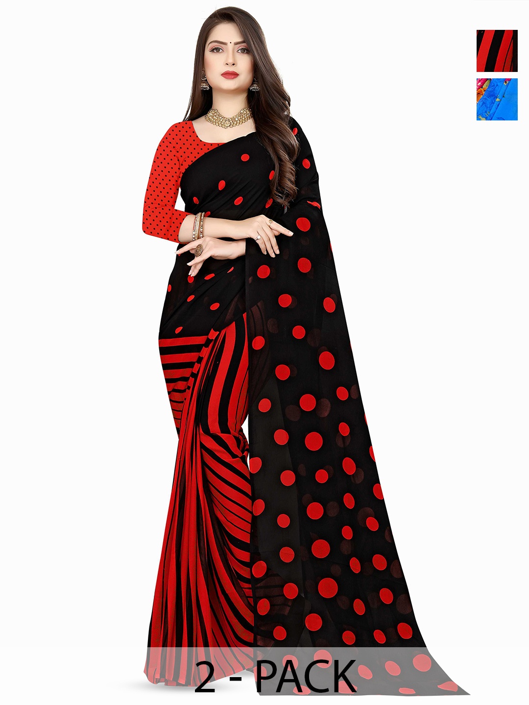 

ANAND SAREES Selection Of 2 Floral Printed Saree, Blue