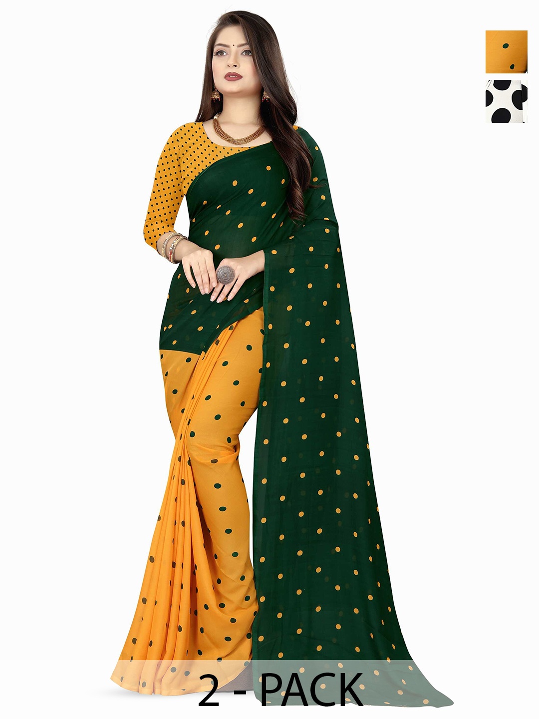 

ANAND SAREES Selection Of 2 Polka Dots Printed Saree, White