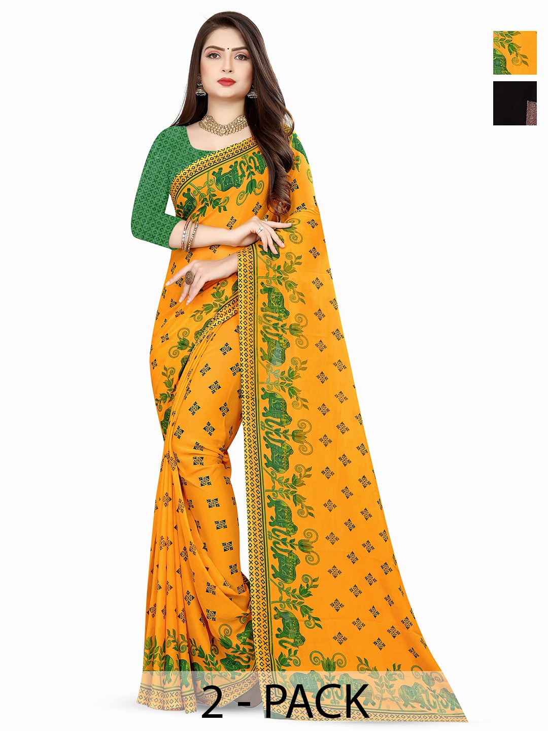 

ANAND SAREES Pack Of 2 Floral Saree, Yellow