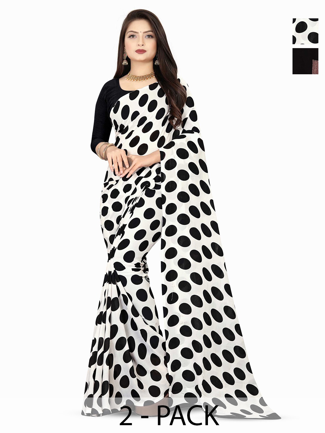 

ANAND SAREES Pack Of 2 Polka Dot Saree, Black