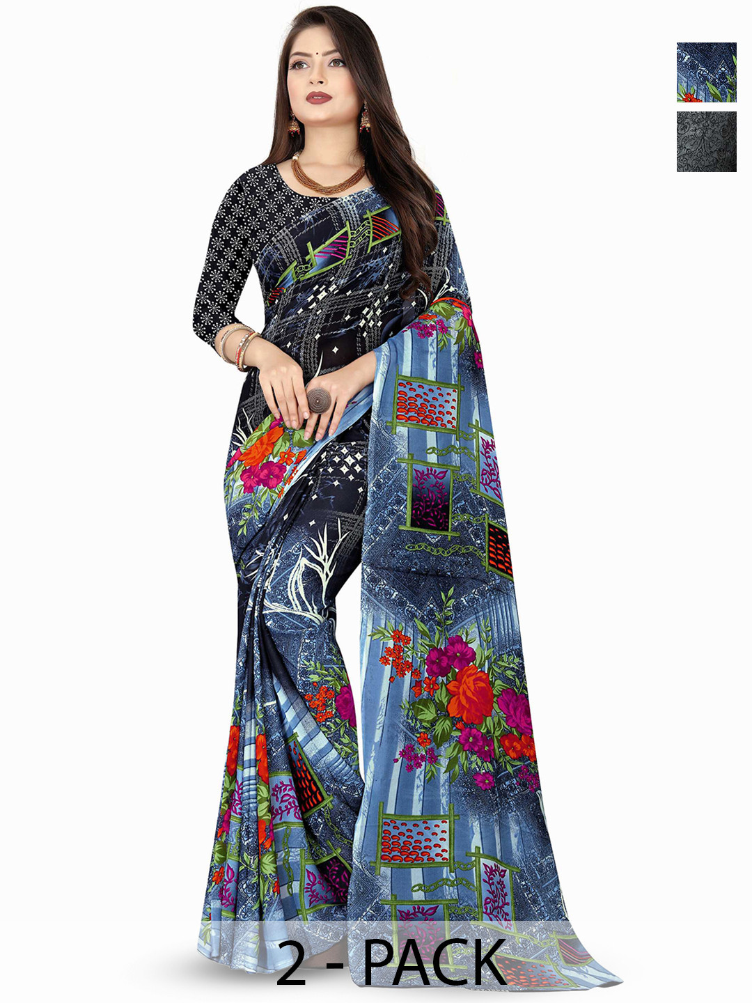 

ANAND SAREES Pack Of 2 Ethnic Motifs Saree, Grey