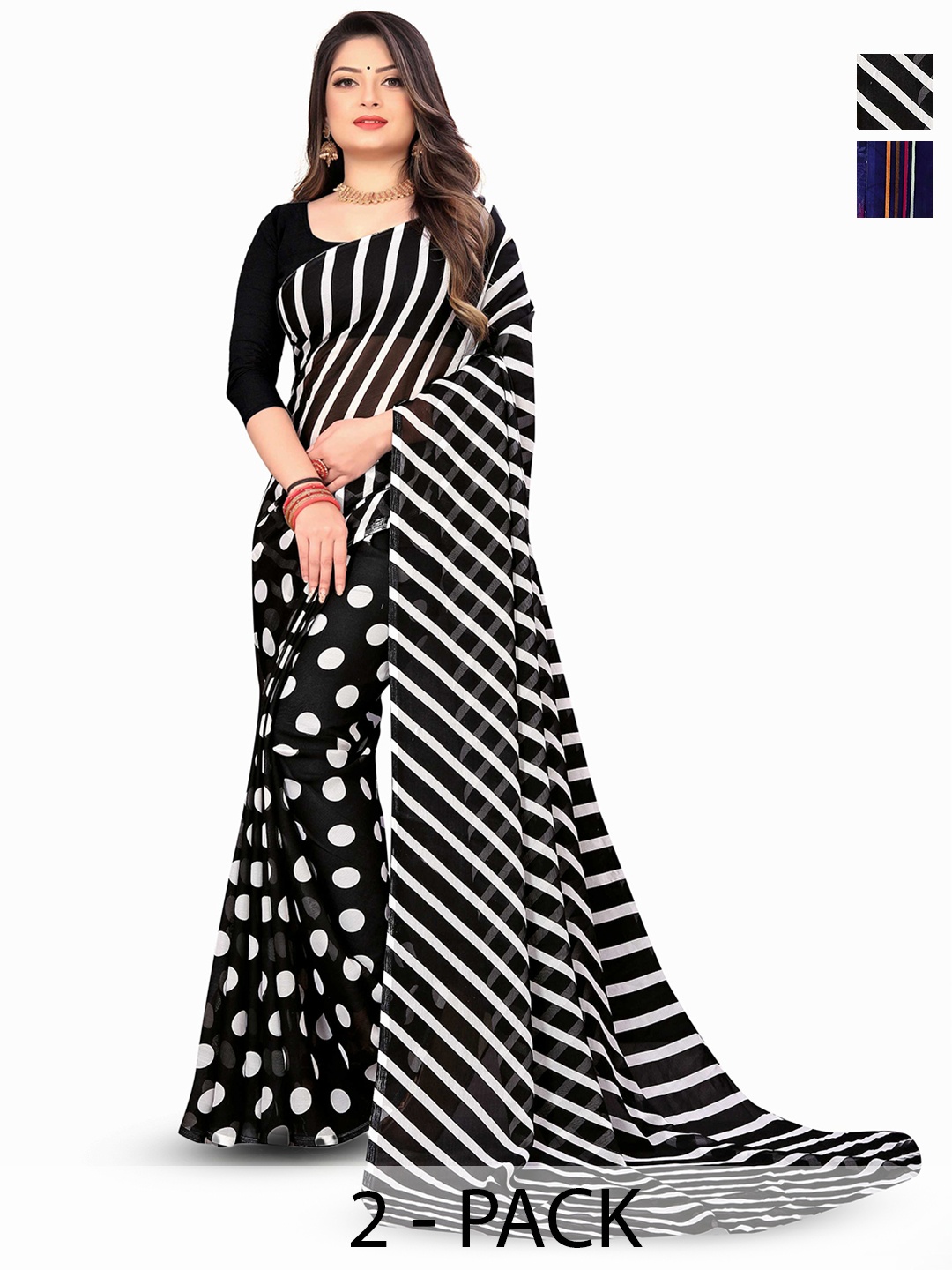 

ANAND SAREES Selection Of 2 Floral Printed Saree, Blue