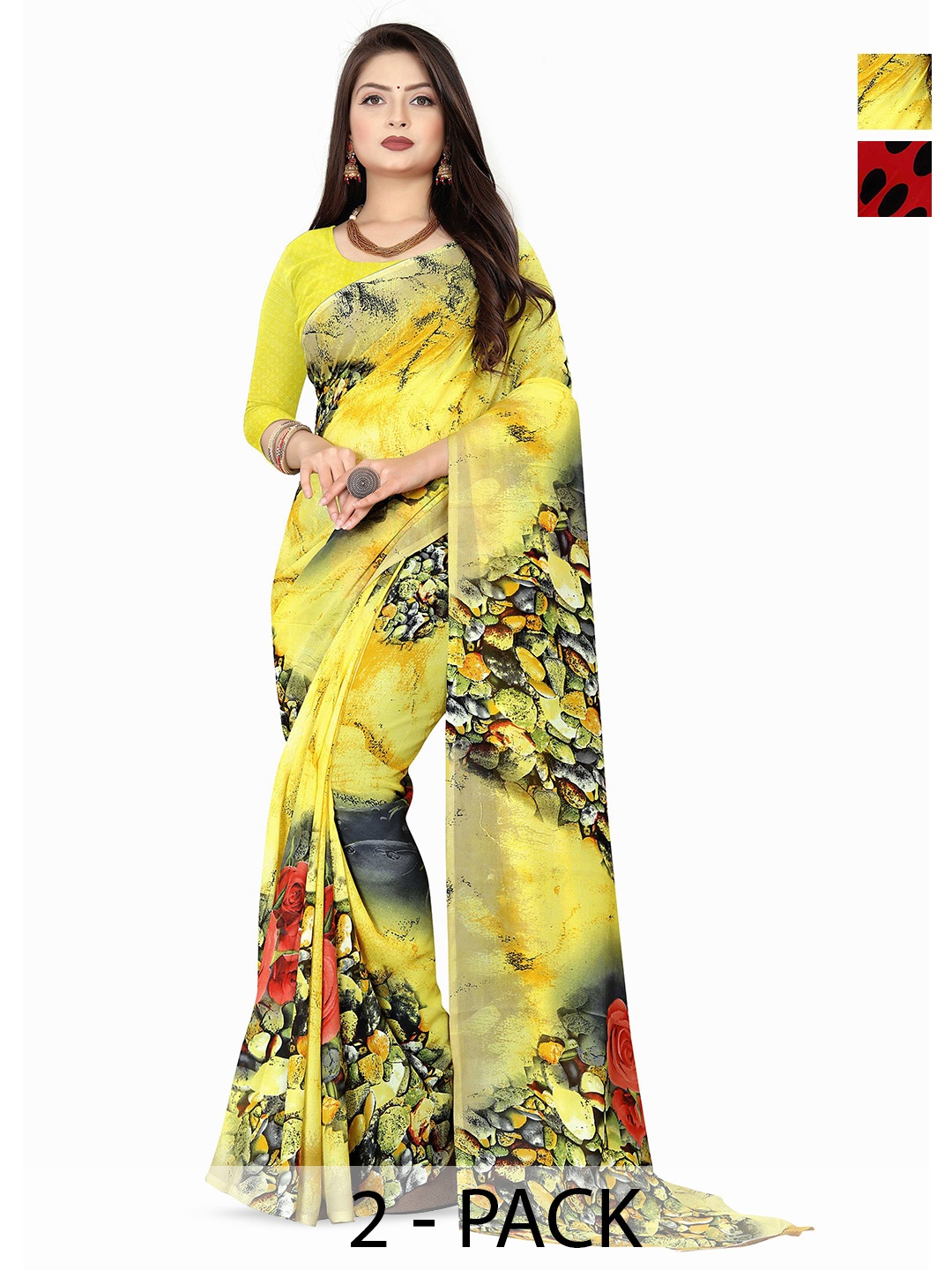 

ANAND SAREES Selection Of 2 Polka Dots Printed Saree, Red
