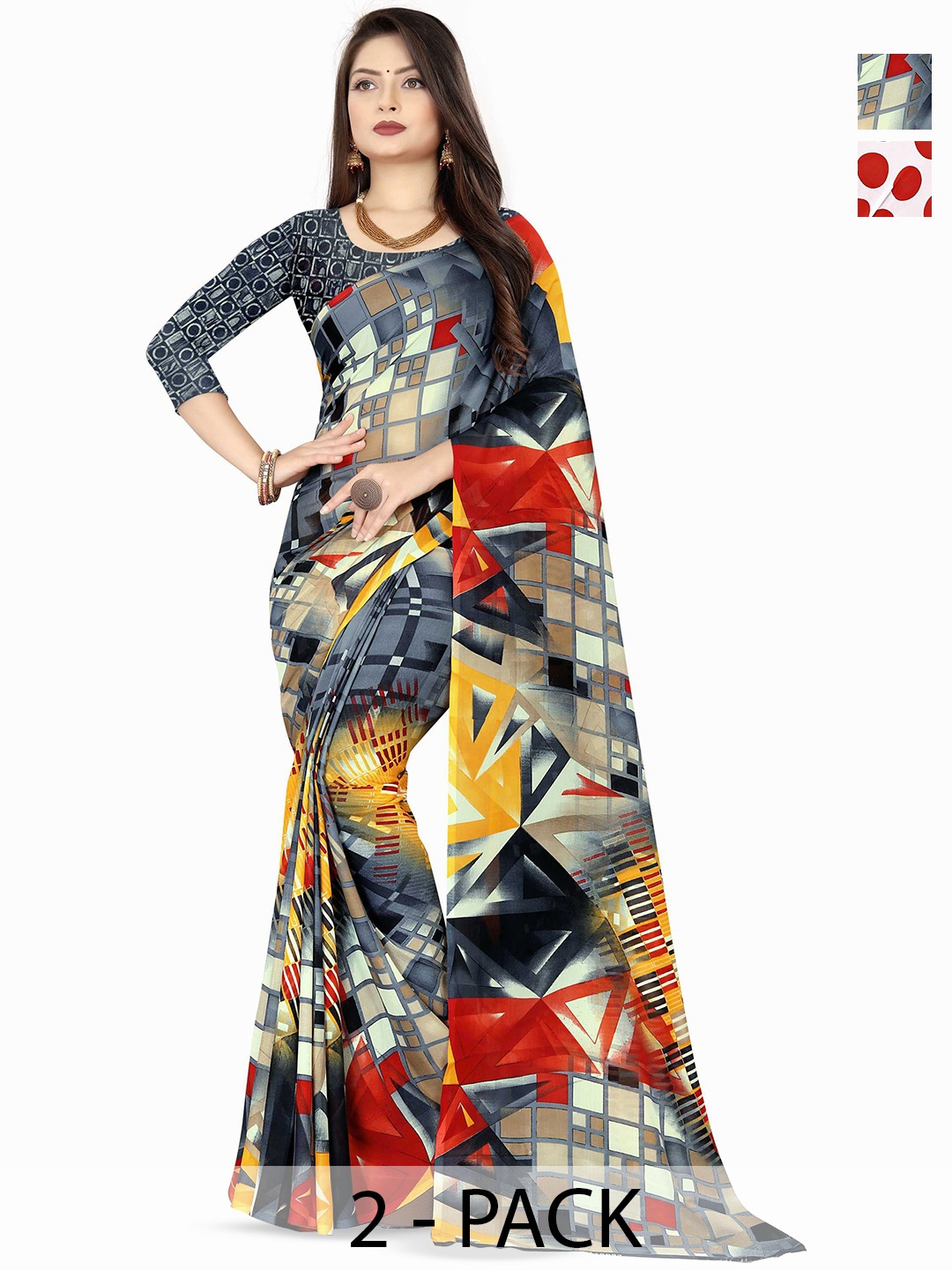 

ANAND SAREES Pack of-2 Polka Dot Saree, White
