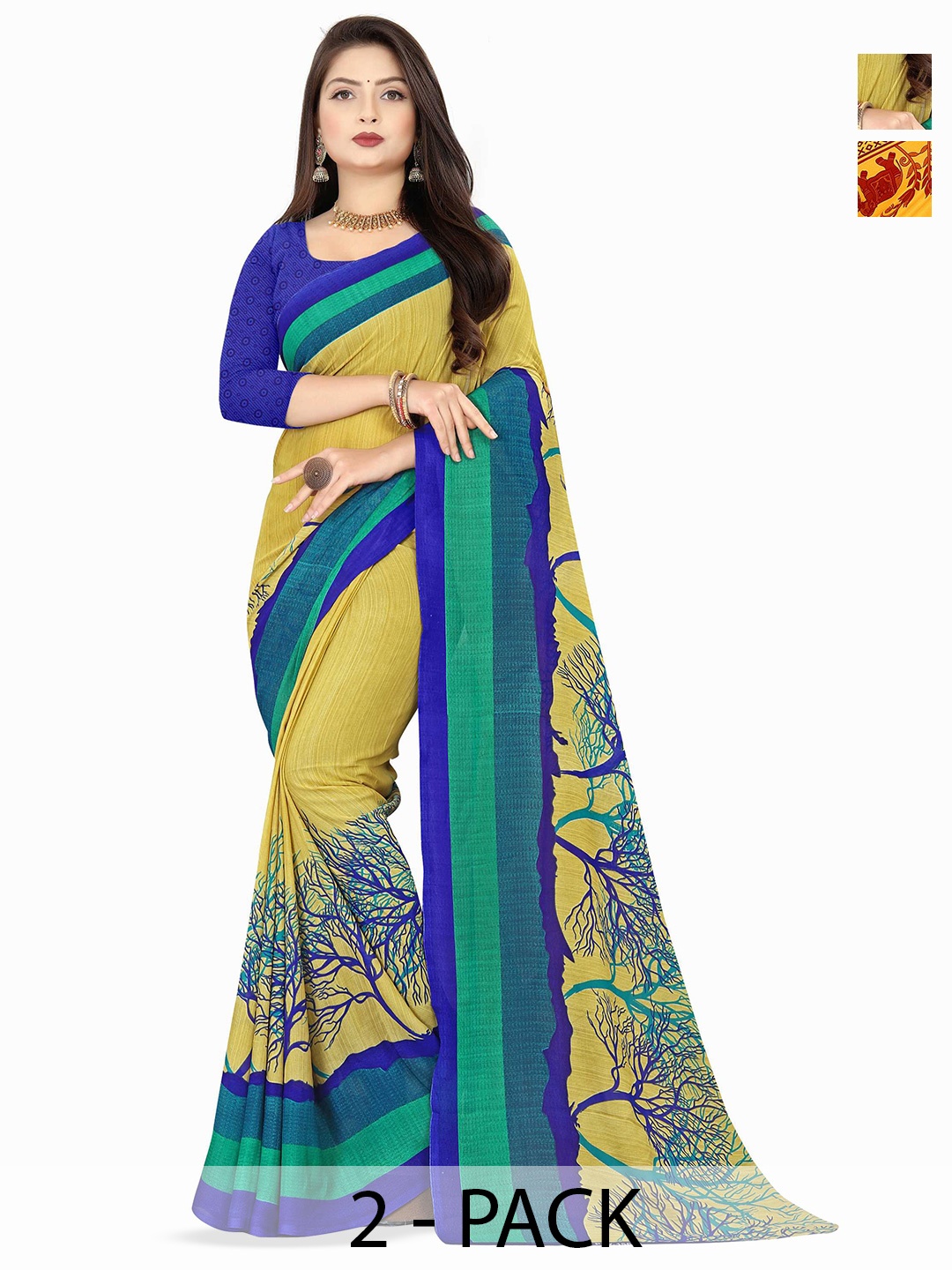 

ANAND SAREES Selection of 2 Ethnic Motifs Printed Saree, Blue