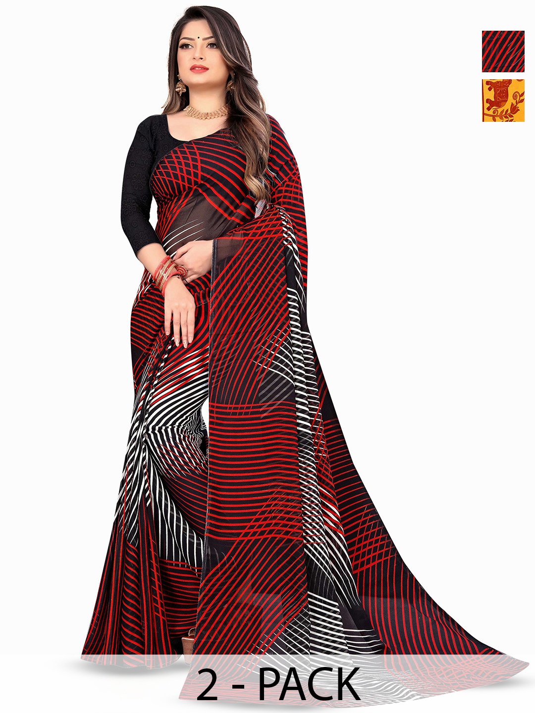 

ANAND SAREES Ethnic Motifs Saree Pack of 2, Black