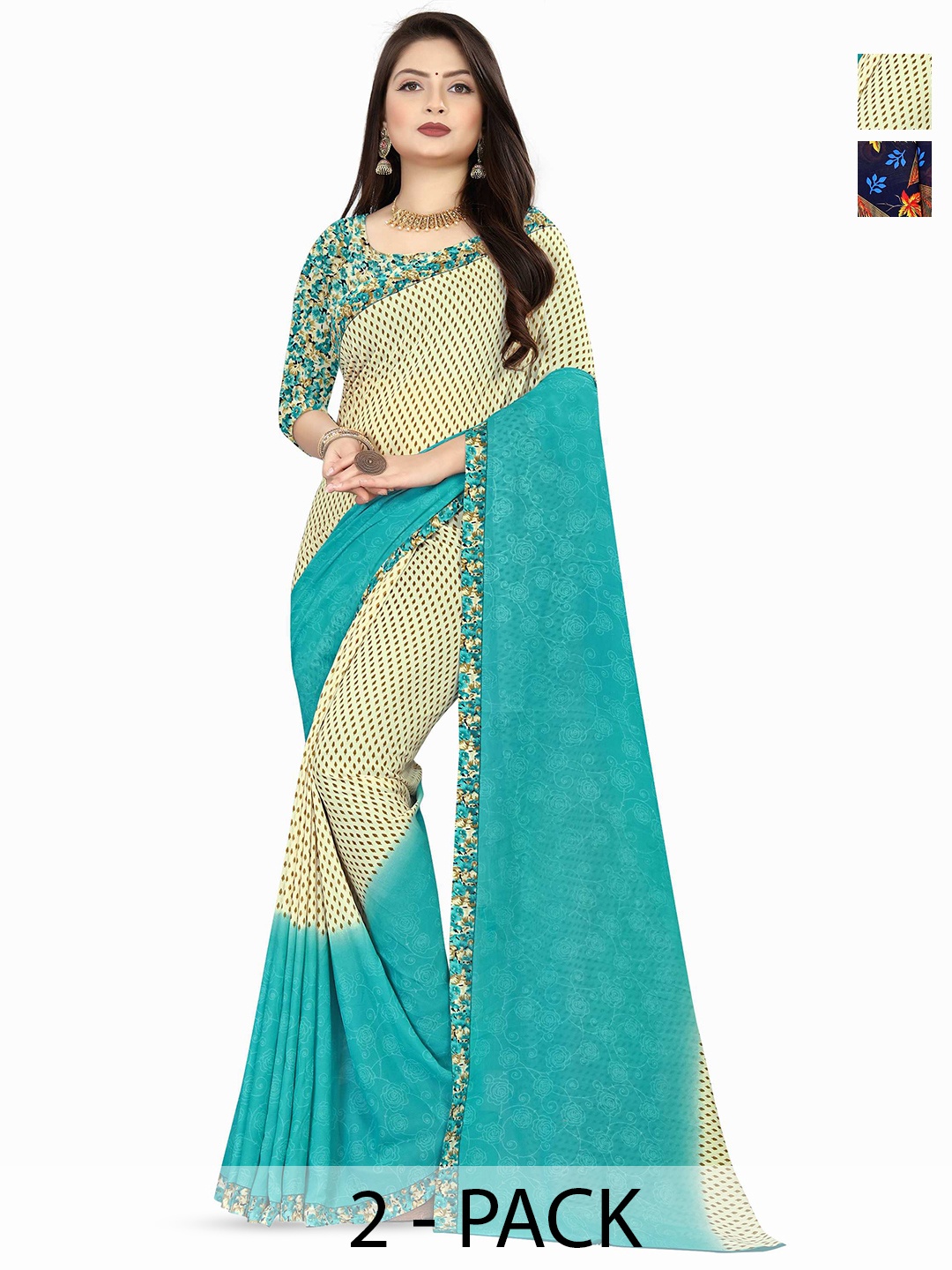 

ANAND SAREES Selection of 2 Floral Saree, Blue