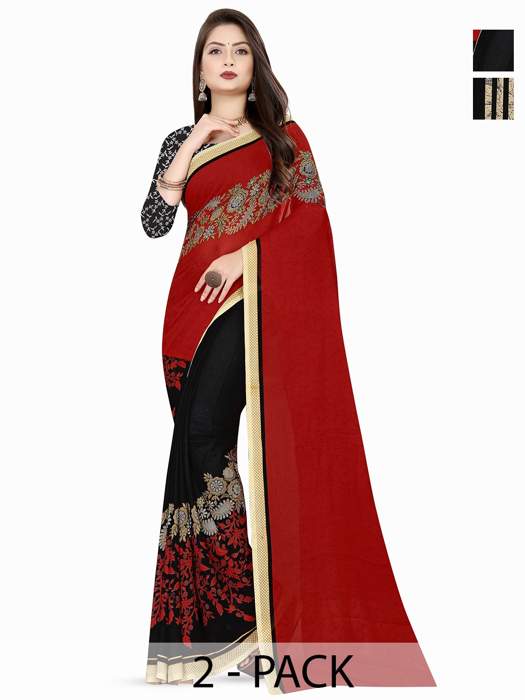 

ANAND SAREES Poly Georgette Saree Pack of 2, Maroon