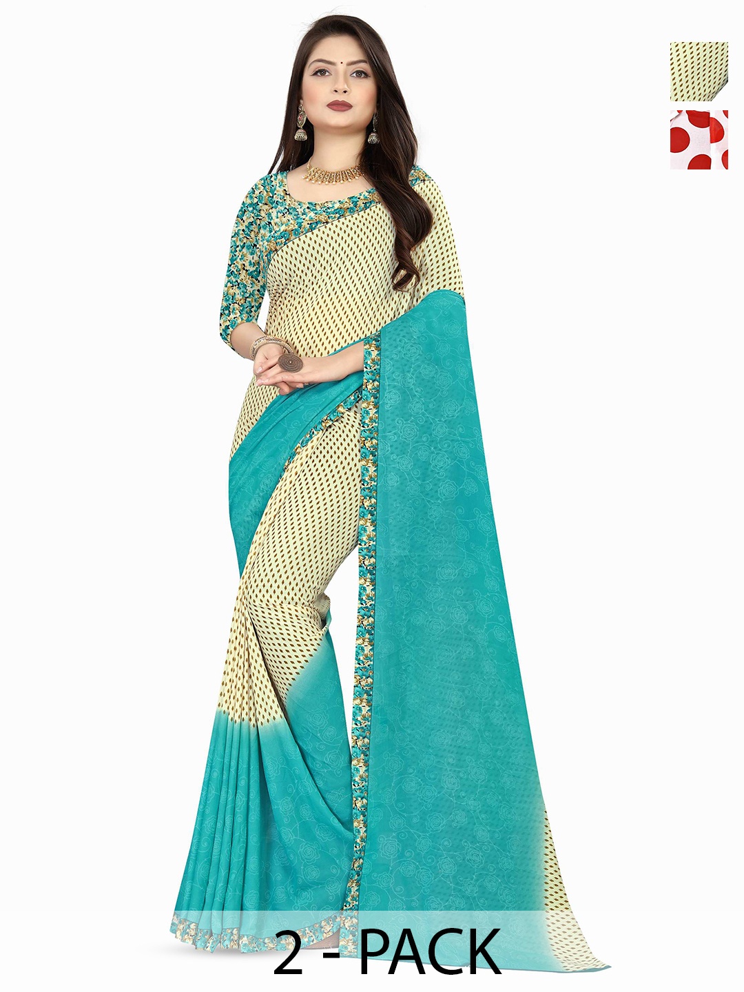 

ANAND SAREES Polka Dot Poly Georgette Saree Pack of 2, White