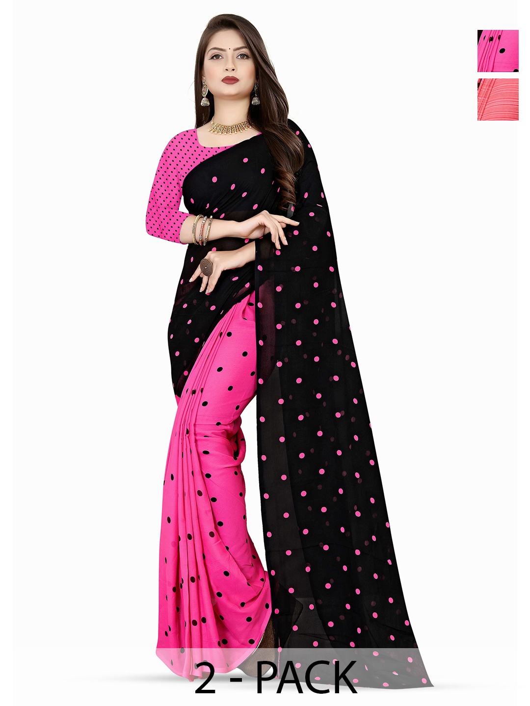 

ANAND SAREES Poly Georgette Saree Pack of 2, Pink