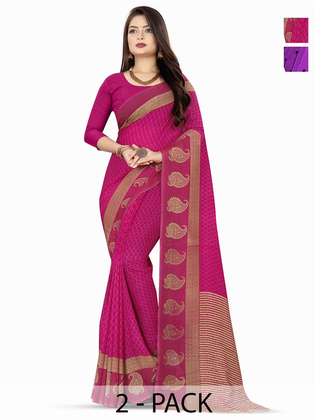

ANAND SAREES Selection of 2 Floral Printed Sarees, Pink