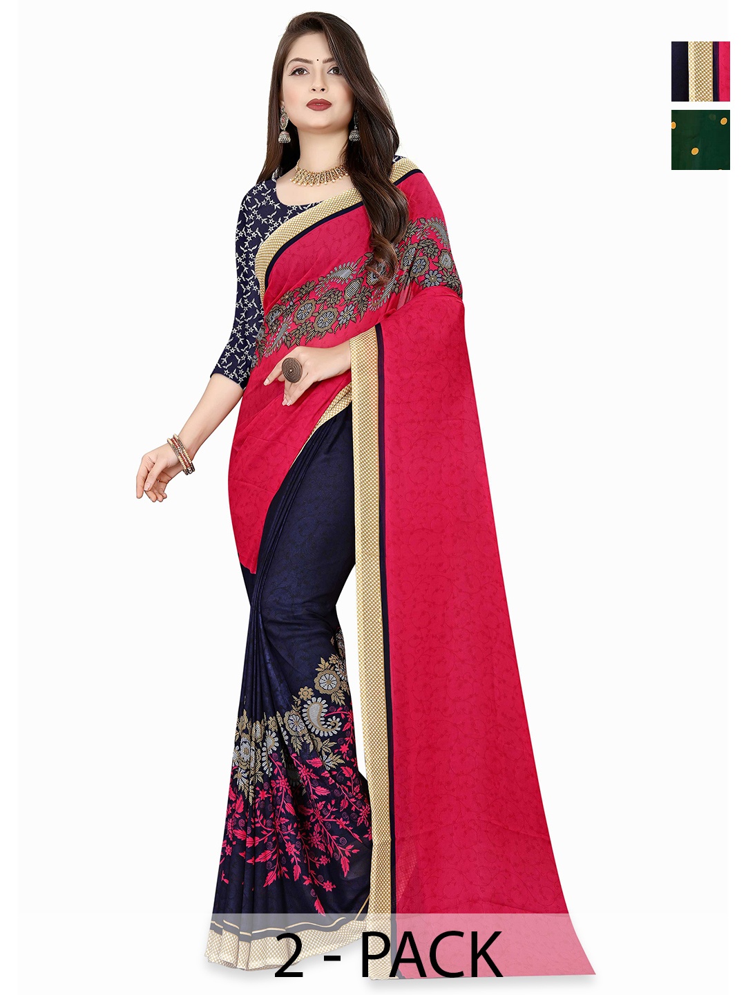 

ANAND SAREES Floral Saree Pack of 2, Pink