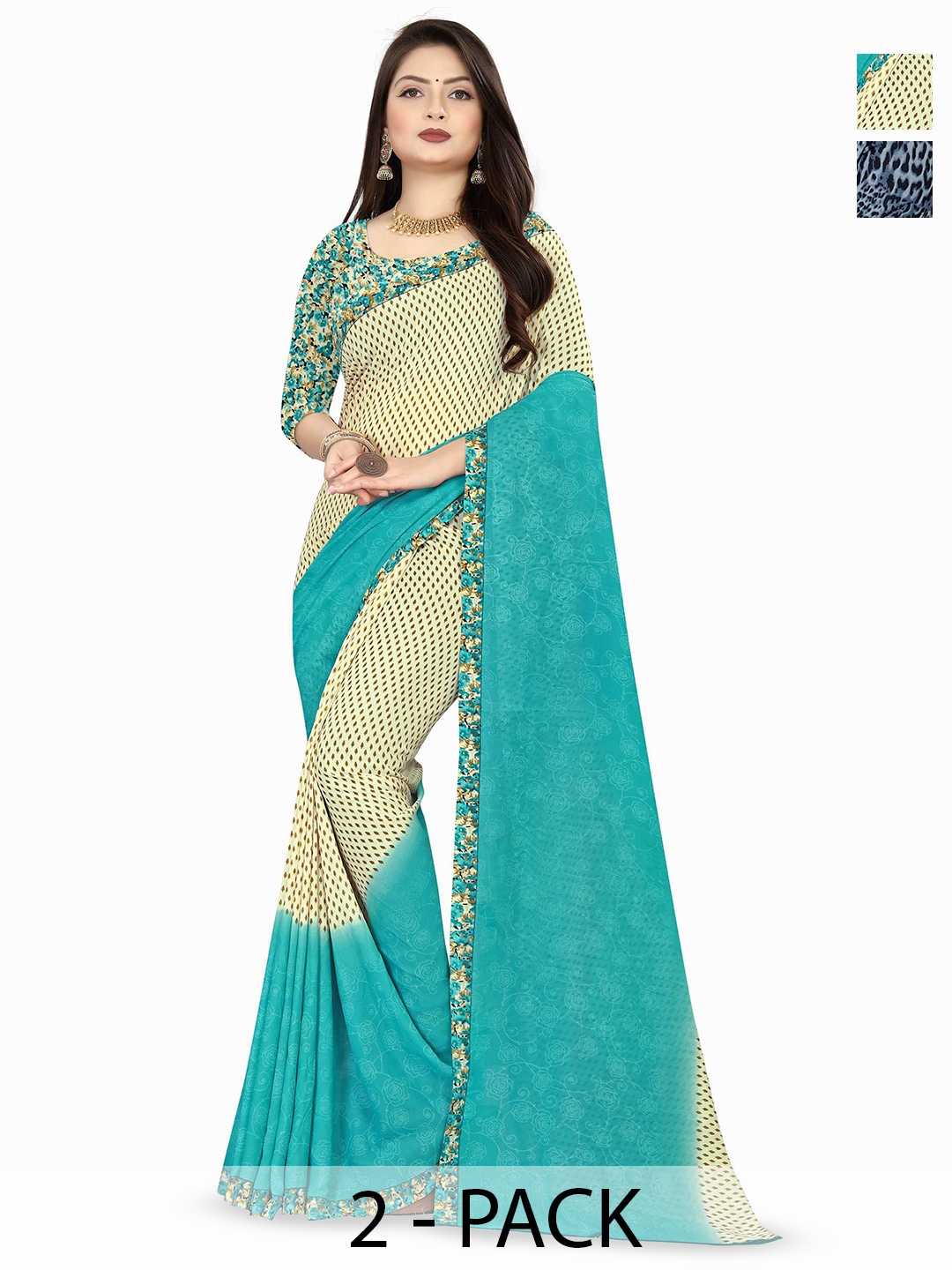 

ANAND SAREES Poly Georgette Saree Pack of 2, Black