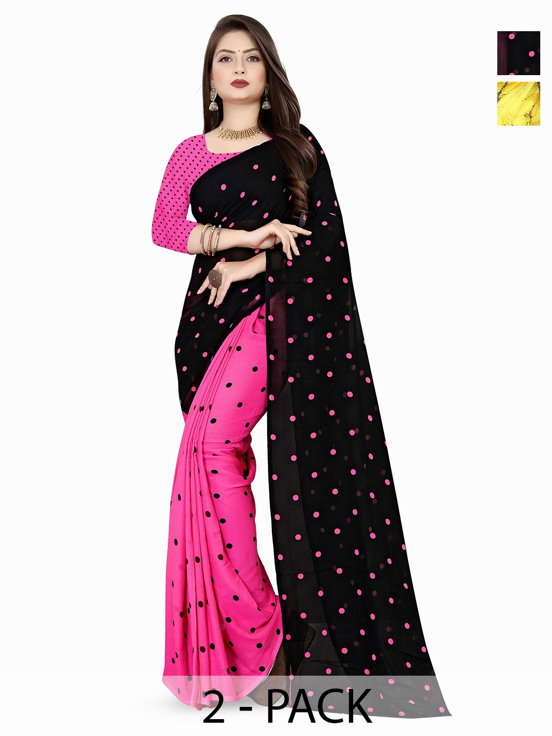 

ANAND SAREES Selection Of 2 Floral Printed Saree, Pink